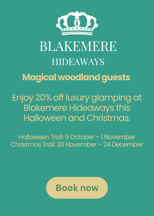 Magical woodland guests enjoy 20% off luxury glamping at Blakemere Hideaways this Halloween and Christmas. Halloween Trail: 9 October – 1 November Christmas Trail: 20 November – 24 December Please note: this offer does not include event tickets, which must be booked separately.